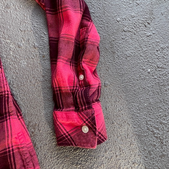 GAP | Women’s Long Sleeve Plaid Button-Up Flannel Shirt Pink Burgundy MEDIUM - Picture 9 of 14